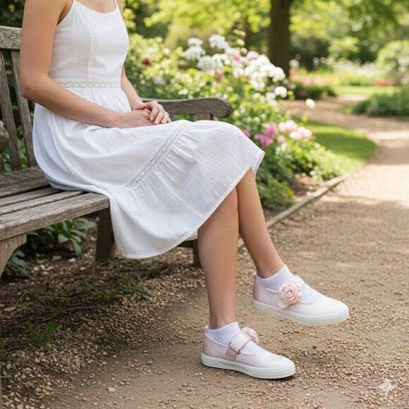 Keds Mary Jane Satin Sneaker Shoe Rose Hook And Loop Closure Size 8.5 - Picture 13 of 13